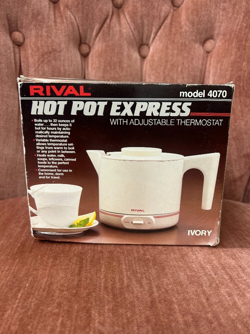 Vintage RIVAL Hot Pot Express Model 4070 Adjustable Thermostat, 32 Ounces, New